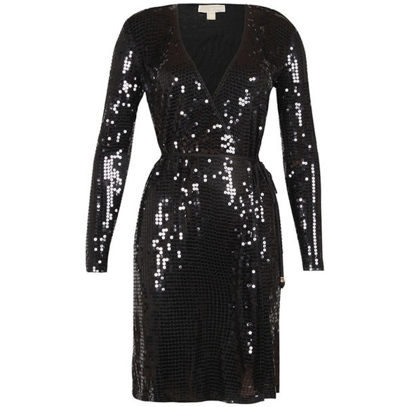 Michael Kors Black Sequin Wrap Dress - size XS or S - Picture 2 of 6